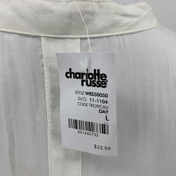 Charlotte Russe Pintuck Blouse Womens L Large White Curved Hem Lightweight Top - Picture 6 of 11